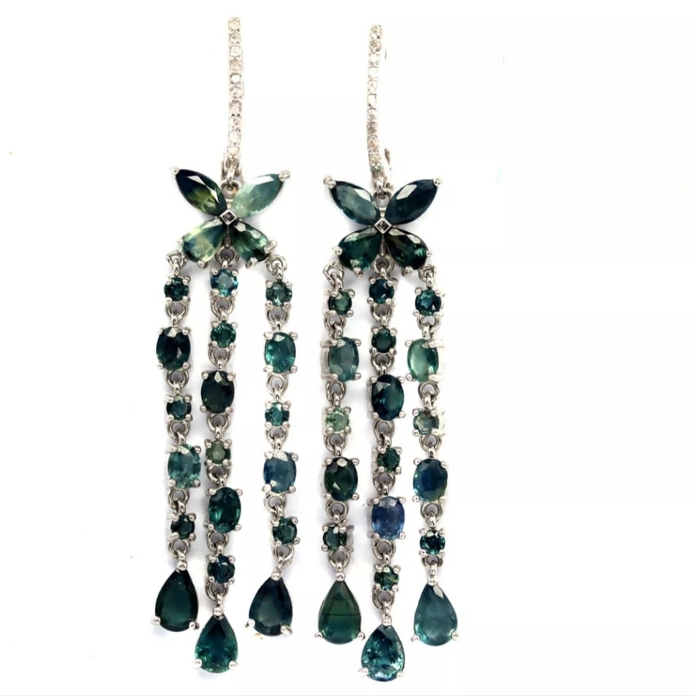 Gorgeous Genuine Sapphire Sterling Silver Dangle Chandalier Earrings!❤️